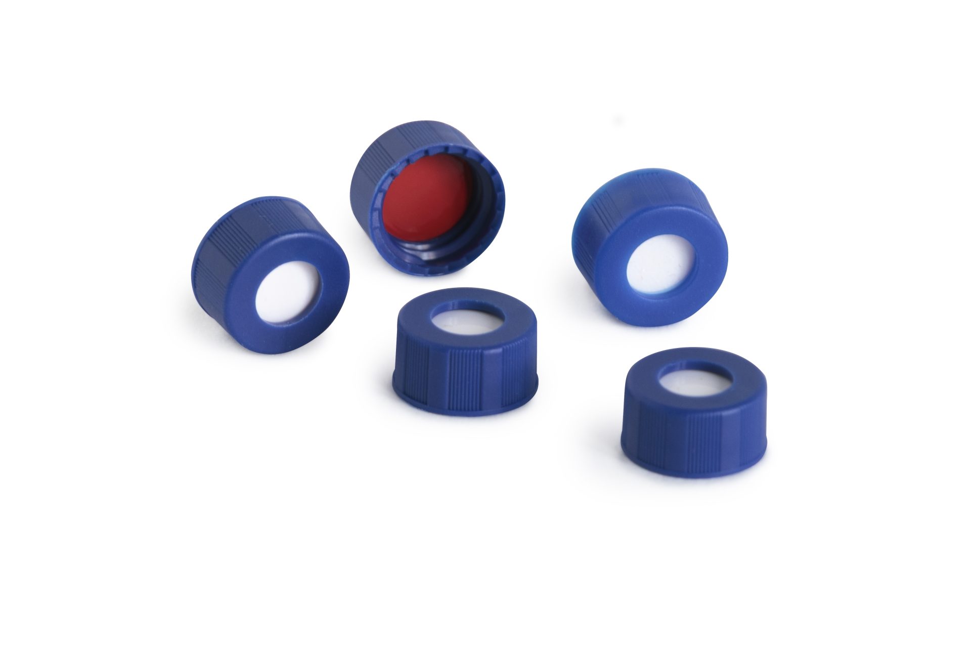 Крышка винтовая с септой, 9 мм, ПП, синяя, центральное отверстие, 100 шт/упак